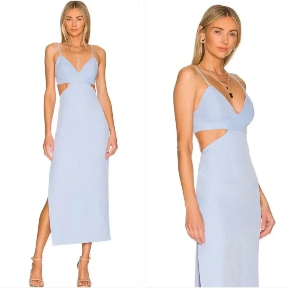 Bardot Cut Out Slit Classy Midi Fitted Cocktail Dress‎ in Light Blue Size XXL.